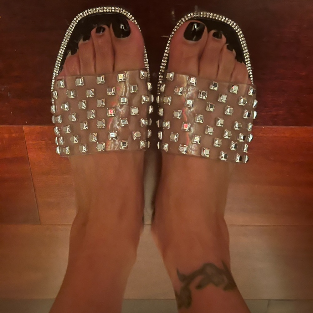 Women's Clear Studded Slide Sandals